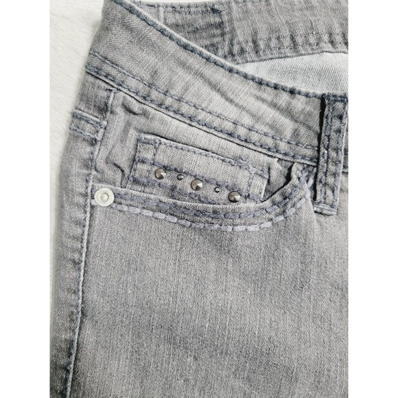 Jordache Bootcut Jeans Womens 10 Gray Med Wash Studded Stretch Embroidered Denim - Picture 4 of 16
